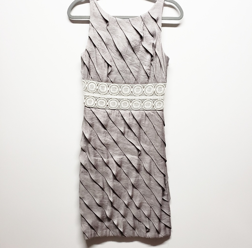 Gray Silver Layered Ruffled Sheath Dress Sz 6
